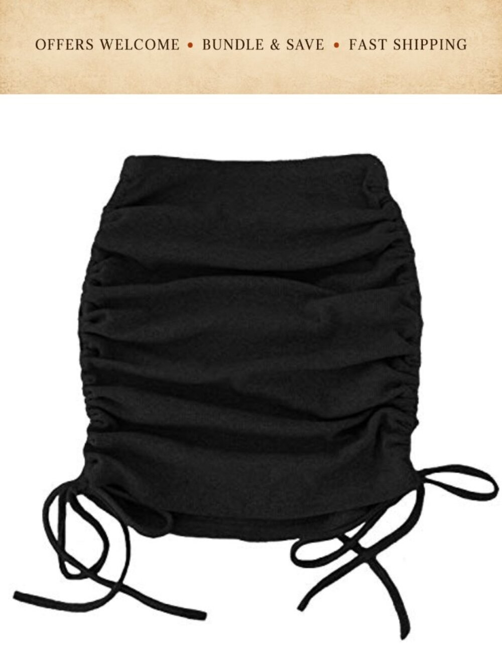 Ribbed Knit Drawstring Stretchy Bodycon Pencil Mini Skirt High Waist Casual